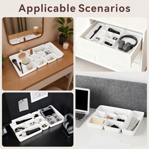 8-Piece Felt Desk Drawer Organizer Tray Set in 4-Sizes, White