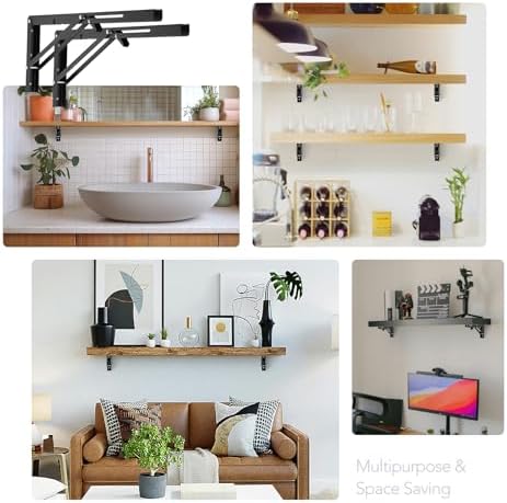 JOY DECOR Matte Black Folding Shelf Brackets, 18 Inch, 4 Pack