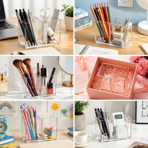 Gejoy 20 Pcs Acrylic Pencil Pen Holder for Desk, Clear 2 Compartment