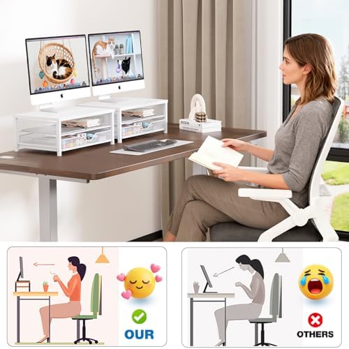 OPNICE Computer Monitor Stand Riser, Desk Organizer with Drawer, Printer & Laptop Stand, Office Desk Accessories & Works