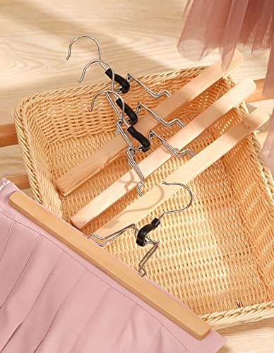 Tosnail 12 Pack Wooden Skirt Pants Clothes Hangers with 360° Swivel Hook, Non Slip Slack Hanger, Jeans Hangers, Trouser