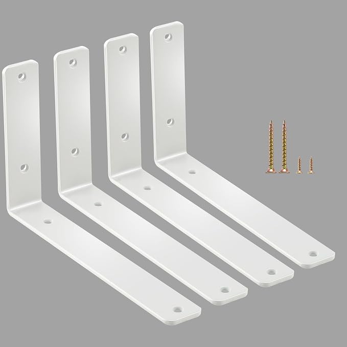 12 Pack - L 6" x H 4" x W1.5, 5mm Thick White L Shelf Bracket, Iron Shelf Brackets, Metal Shelf Brackets, Floating Shelf, Shelf Supports with Screws