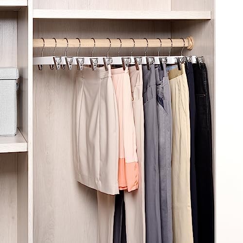 Amber Home 10 Pack Wooden Pant Hangers with Adjustable Clips, 14.17" White
