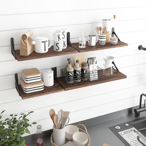 YGEOMER 4 Different Sizes Floating Shelves for Wall, Dark Carbonized Pine