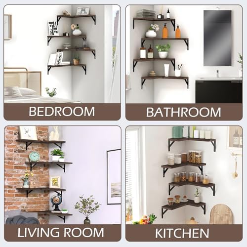 Corner Floating Shelves, Set of 4, Brown, 15.9 x 11.4 Inch