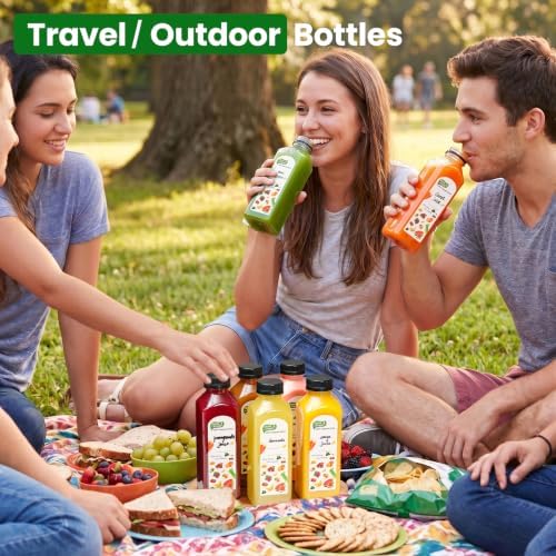 24 PACK, 16 OZ Reusable Thicker Plastic Juice Bottles with Caps, Leakproof