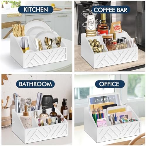 Ukonvi Paper Plate Dispenser, Paper Plate Holder for Kitchen Counter, Wood Rustic Silverware Utensil Caddy, Cutlery Flat