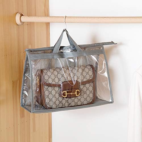 4 Pack Handbag Dust Bags Clear Purse Storage Organizer for Closet, Zipper Hanging Storage Bag for Handbags, Grey