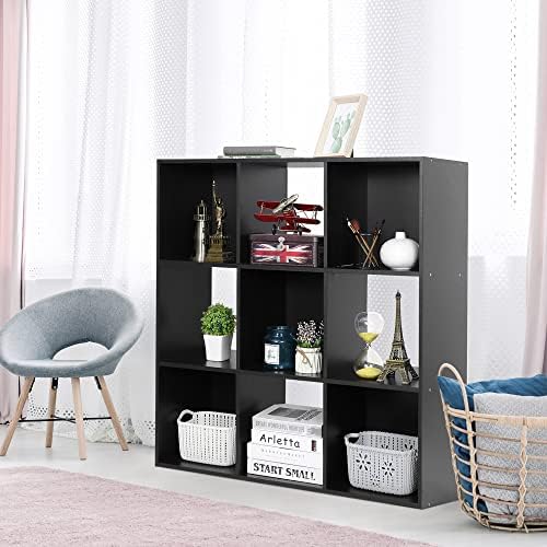 JupiterForce 9 Cube Storage Organizer Wooden Display Shelf W/ 5 Removable Back Panels, Customizable Bookcase Bookshelf f