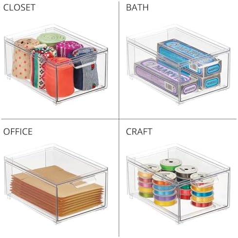 mDesign Stackable Storage Containers Box with Pull-Out Drawer - Stacking Plastic Drawers Bins for Kitchen Pantry and Cup