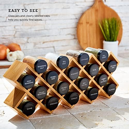 Kamenstein Criss Cross 18 Jar Bamboo Spice Rack with Spices Included - Countertop, Drawer, or Wall Mount Organizer with