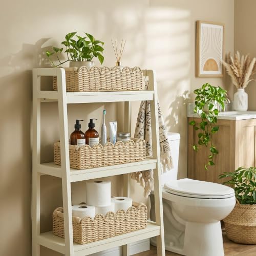Upgraded L Scalloped Wicker Basket with Wood Handle