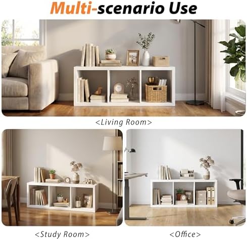 WannabeMyself【2026 Wooden Thick Frame】 3 Cube Storage Organizer with Anti-Tipping Kits, Reversible Open Back Book Shelf,
