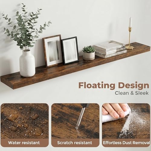 55 Inch Floating Shelves for Wall, 6.5"D Wood Storage Shelves, Brown Finish
