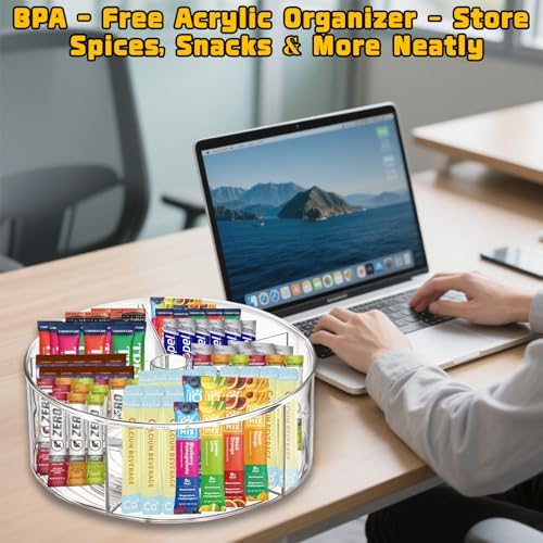 Clear Acrylic Drink Packet Organizer 11.7" x 11.7" x 4.5", 360° Rotating Carousel Lazy Susan Storage Bins Turntable 5-Co