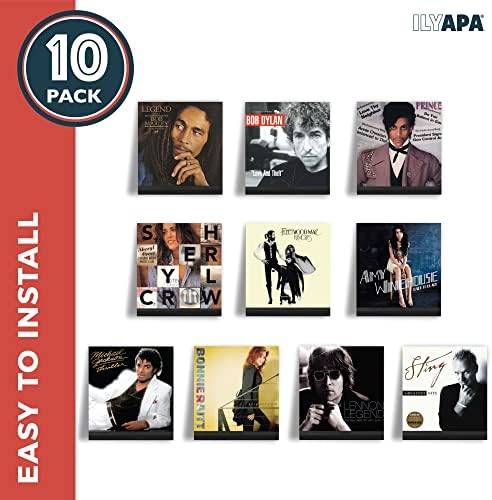 Ilyapa Vinyl Wall Mount Floating Record Shelves- 10 Pack, Black Wood