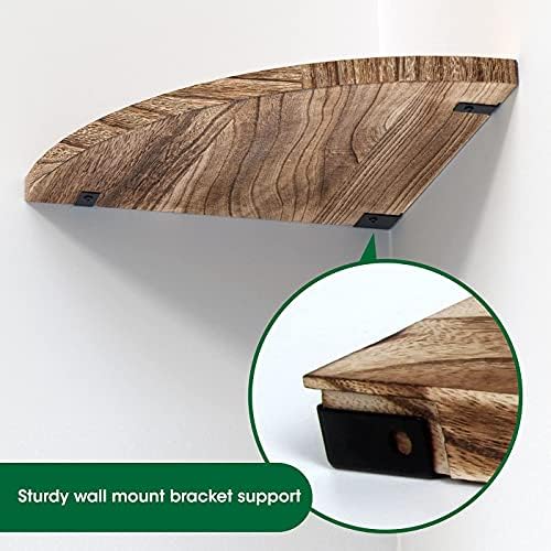 Wall Mounted Rustic Wood Round Edge Corner Shelf Storage Rack, Bookcase, Floating Shelves Home Decor for Bedroom, Living