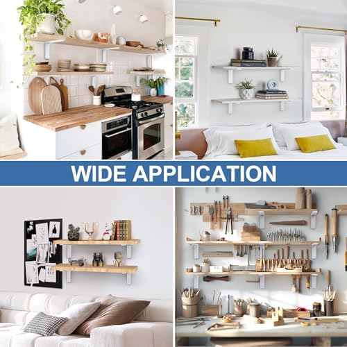 Heavy Duty Shelf Brackets, 4 Pack 8 Inch White L Metal Shelving Brackets, 5mm Thick Rustic Shelf Support Bracket for DIY