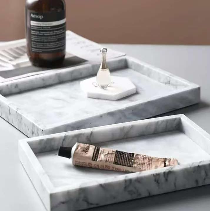 African Natural Marble Tray, 11.8"x7.8" Coffee Table Vanity/Decorative Tray for Jewerly, Watch, Perfume, Rectangle Genui
