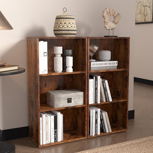 Wooden 3 Cube Storage Organizer, 3 Tier Low Bookcase Freestanding Storage Display Organizer,Versatile Cubes Shelf and Cu