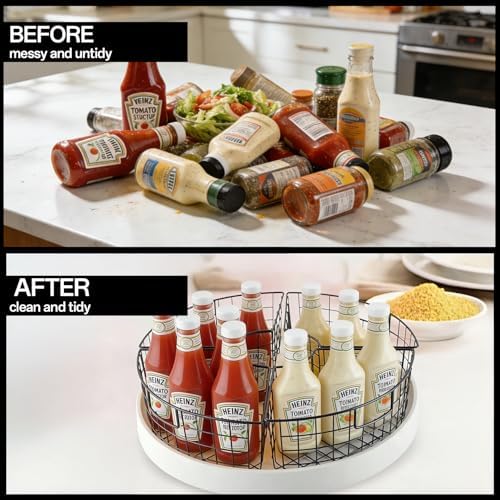 2 Pack 1/4 Wedge Metal Lazy Susan Organizer Baskets with Handles