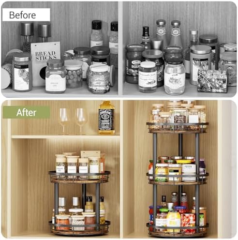 LAMU 10'' Wood Lazy Susan Spice Rack Organizer, 3 Tier Spice Organization for Cabinet, Countertop, Kitchen, Table Top, P