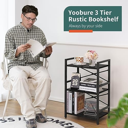 3 Tier Bookshelf, Small Book Shelf, Bookcase with Metal Frame & Wood Shelf