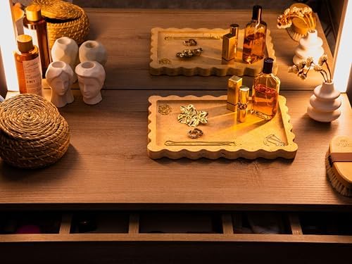 Scalloped Travertine Tray, Elegant Decorative Natural Marble Tray for Vanity, Bathroom, Kitchen and Home Decor, Pure Nat