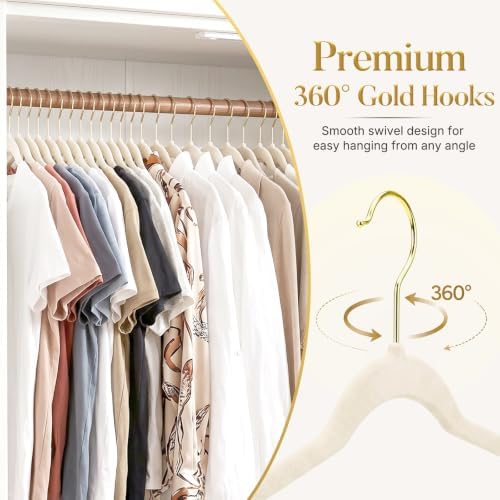 HOUSE DAY Ivory Velvet Hangers 60 Pack with Gold Hooks, Non-Slip, No Marks
