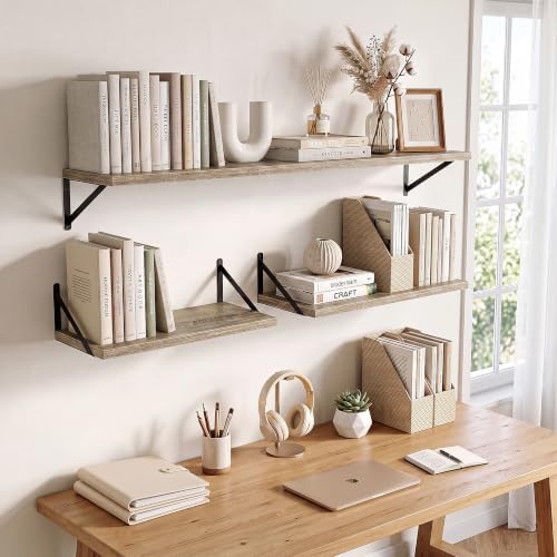 Axeman Deep Floating Shelves, 18'' x 12'' Grey Wall Shelves Set of 2