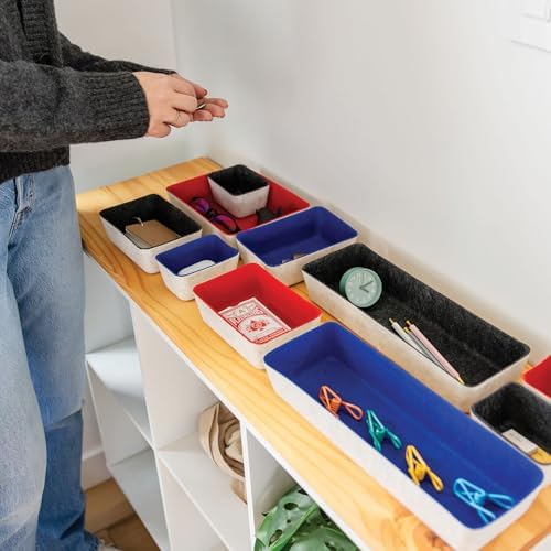 Three by Three Seattle Felt·Like·It! Felt Bins for Office, Crafts, Classroom, Living Room, Bedroom (Cream/Red/Navy, 10)
