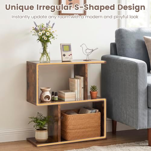 Tangkula 3 Tier Geometric Bookshelf, S Shaped Open Bookcase (Coffee, 1)