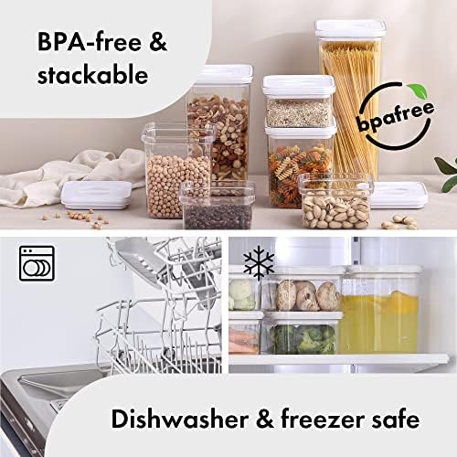 Neoflam Smart Seal 4pc Rectangular Extra Large Airtight Kitchen Pantry Canister/Organizer Clear Plastic Storage Container Set, Simple Twist Lid, 100% Leak Proof, Dishwasher Safe, BPA Free, White