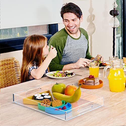 NIUBEE Clear Serving Tray 12x16 Inches -Spill Proof- Acrylic Decorative Tray Organiser for Ottoman Coffee Table Countert