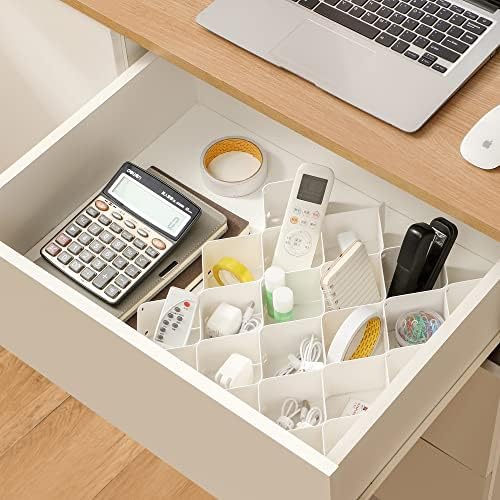 ROUFA Sock Drawer Organizer for Dresser, Honeycomb Underwear Dividers for Women, Panty Separator for Bras, Socks, Belt and Leggings (24pcs,White)