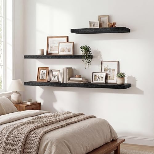 Acovy Floating Shelves for Wall 9 Inch,9.3" Deep Square Floating Shelf Set of 3,Wall Shelves Hanging Shelf with Invisibl