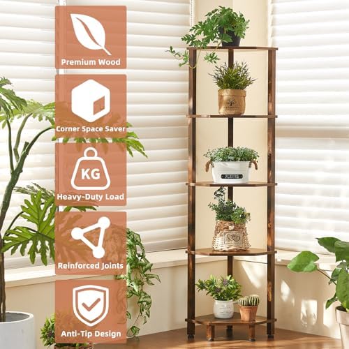 YUFAM 5-Tier Corner Shelf, Brown