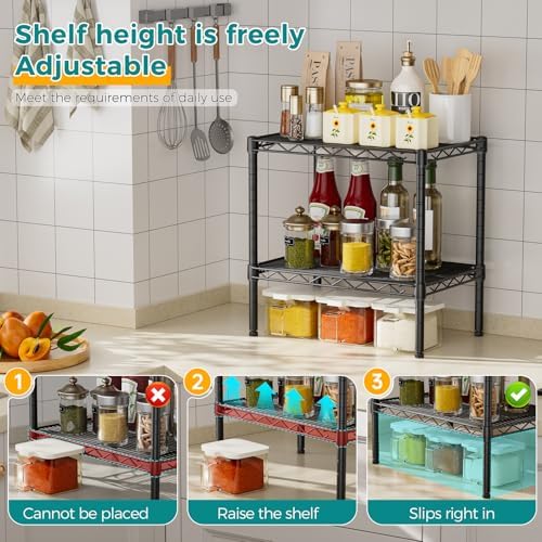 SINGAYE Bookshelf Shelves Bookcase Shelf 2 Tier Wire Shelving Adjustable