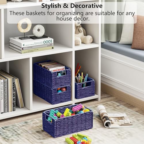 Vagusicc Wicker Storage Basket, Set of 2 Hand-Woven Paper Rope Wicker Basket, Small Storage Baskets for Organizing Toile