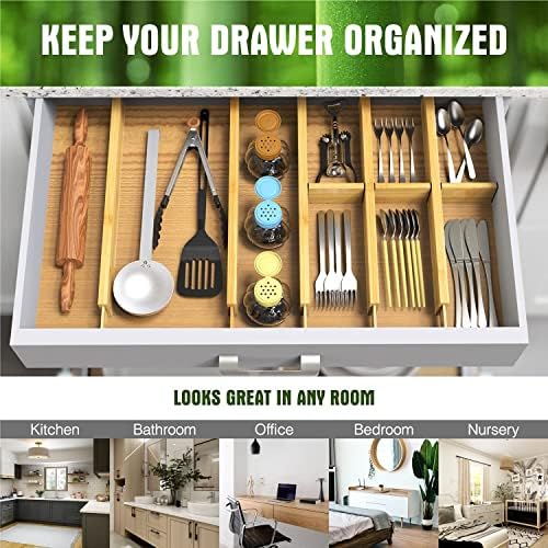 ANTOWIN Bamboo Drawer Dividers Organizers, Drawer Separators Splitter,13-17 inches Long Adjustable Spring-loaded Organiz