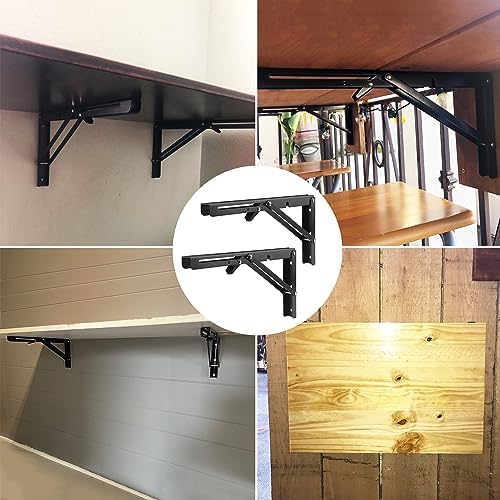 3 Pairs 6 Pack 12 Inch Folding Shelf Brackets,Metal Collapsible Folding Shelf Bracket for Bench, Heavy Duty Folding Shel