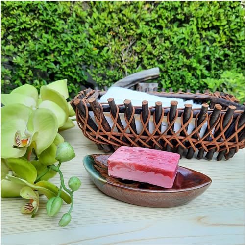 Ceramic Soap Dish with Self Draining Tray for Bathroom, Kitchen (Reddish Brown) 6.25 x 3.75 x 1 inches (LxWxH) 1111 Lung