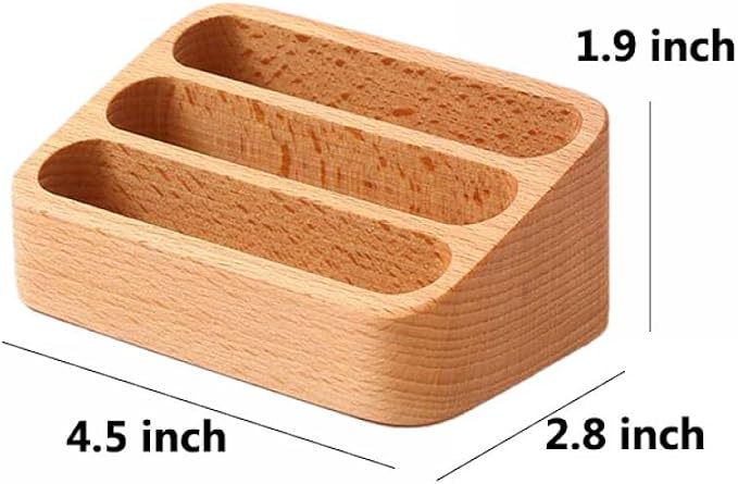 Sizikato 2pcs Beech Wood Business Card Holder for Desk, 3 Card Slots Business Card Display Holder Stand