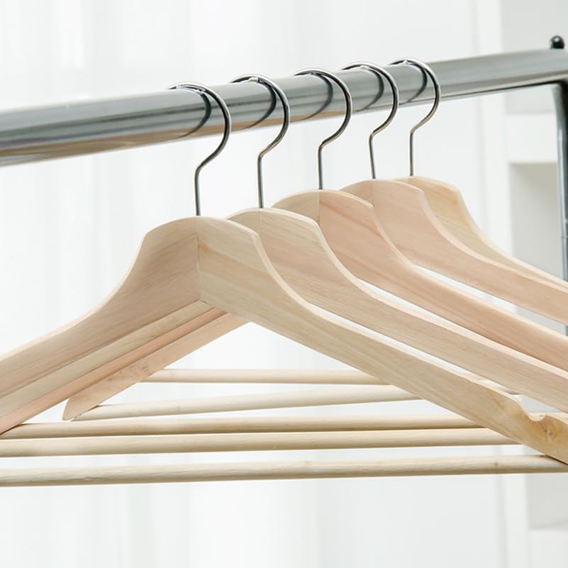 PRETYZOOM Solid Wooden Suit Hangers 2-Pack with Non-Slip Notches and Dual Swivel Hooks Flat Design Natural Finish for Jackets Coats Dresses