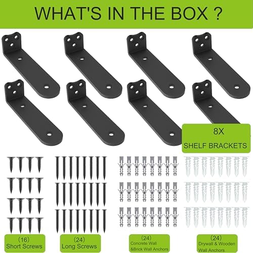 10Inch Black Heavy Duty Floating Shelf Bracket 8 Pack 3-Hole Mount