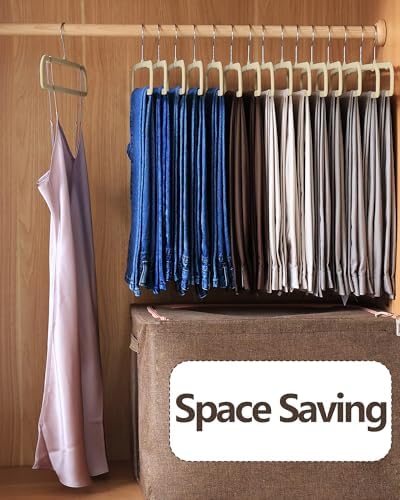 Velvet Hangers Non Slip - 20 Pack Pants Hangers for Closet - Thin Space Saving Clothes Hanger - Strong, Durable, Jean Perchas with 360 Degree Rotatable Hook for Tank Top (Beige Silver Hook)