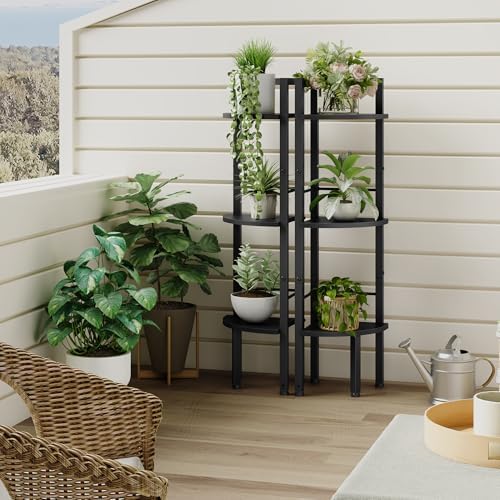 Tajsoon Small Corner Shelf Stand 3 Tier 39.5" with Metal Frame, Black