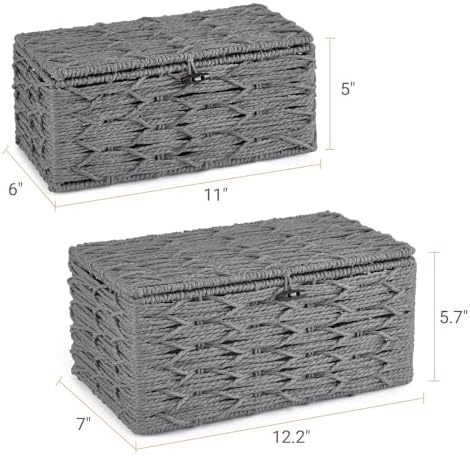 Mkono Storage Basket with Lid, Decorative Bins for Organize, Set of 2 Grey