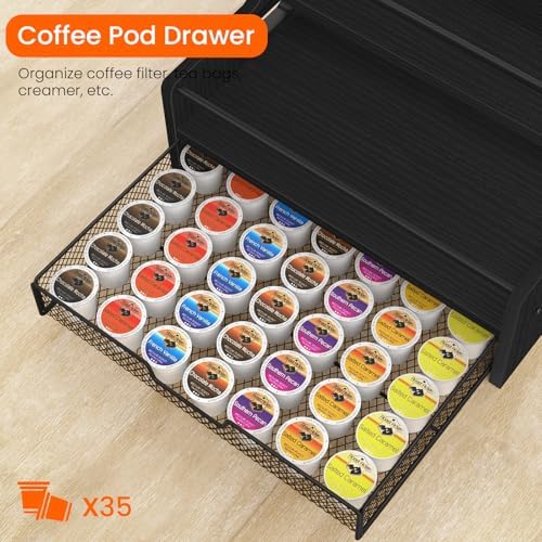 Homode 3-Tier Coffee Bar Organizer, 8 Bottle Syrup Stand, Black