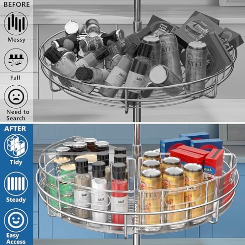 JOWBOOW Lazy Susan Organizer Bins for 26"-27" Diameter Corner Cabinet Lazy Susan, 6 Pack, Clear Plastic Cabinet and Pant